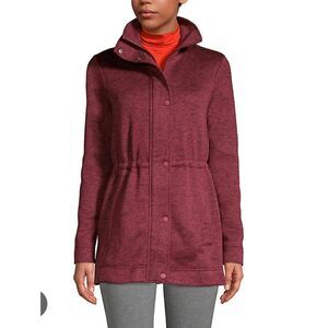 Lands End L Wine Fleece Knit Sweater Jacket